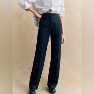 NWT Sezane Martin Wide Straight Leg High Waisted Trousers Black 6 38